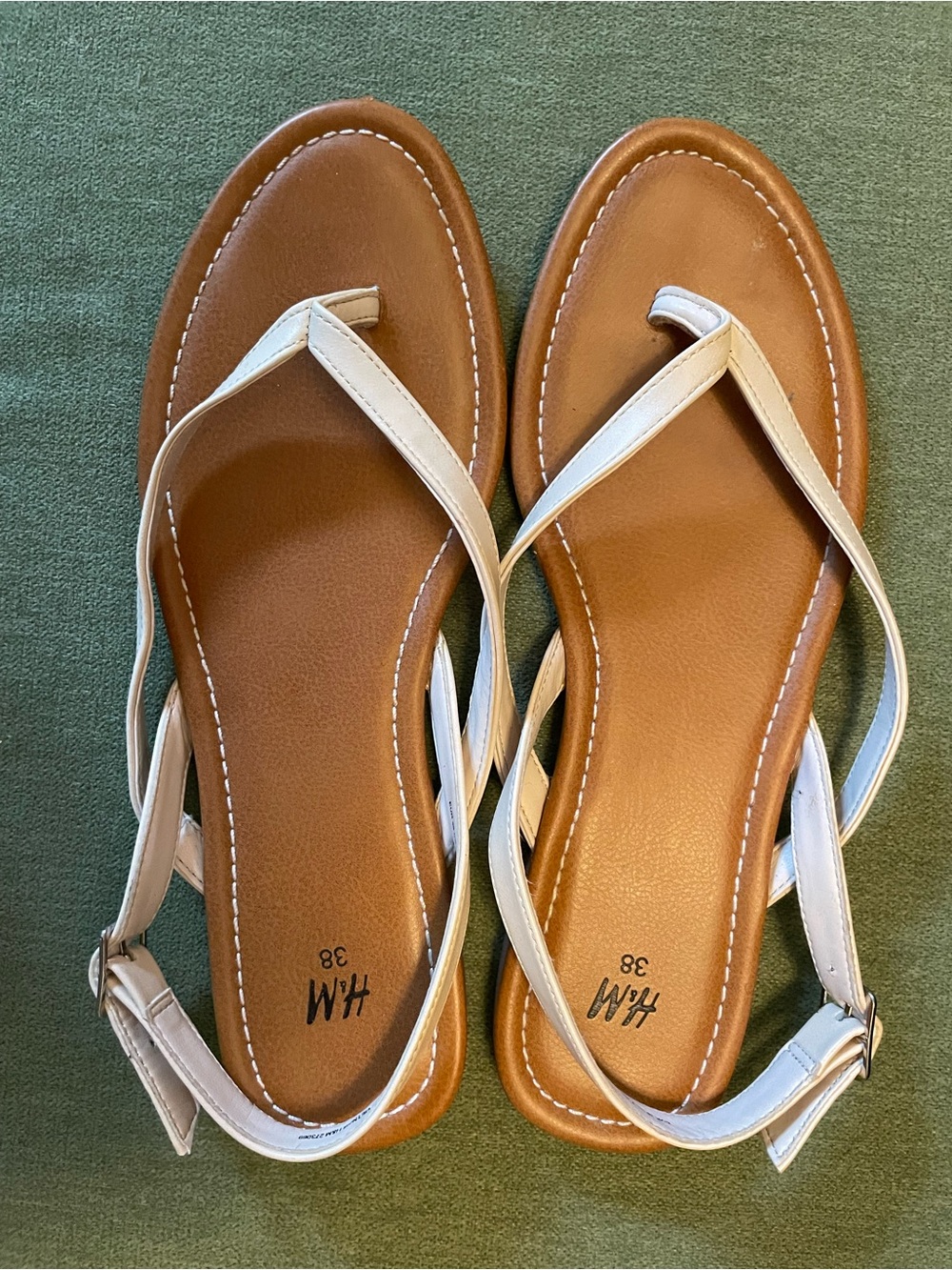 H&M Cream Strappy Flat Sandals with Tan Footbed size 38